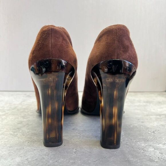 Via Spiga Square Toe Brown Suede Tortoise Lucite Heel Pumps Womens Size 10M - Picture 7 of 12